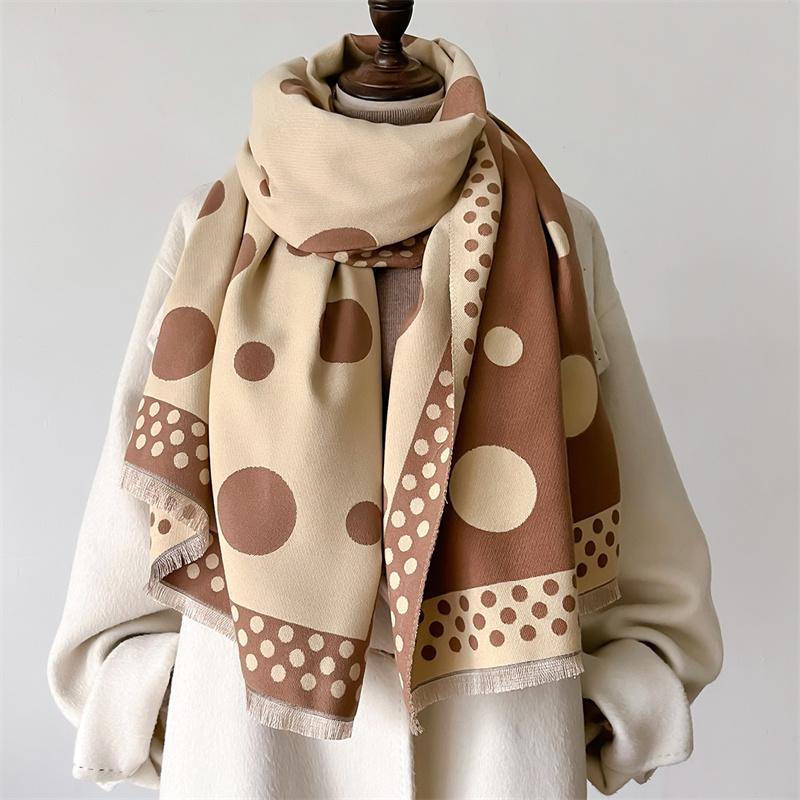 Women Winter Cashmere Scarf Dot Pashmina Luxury Brand Shawls and Wraps Bufanda Hijab Travel Stoles Echarpe Warm Blanket