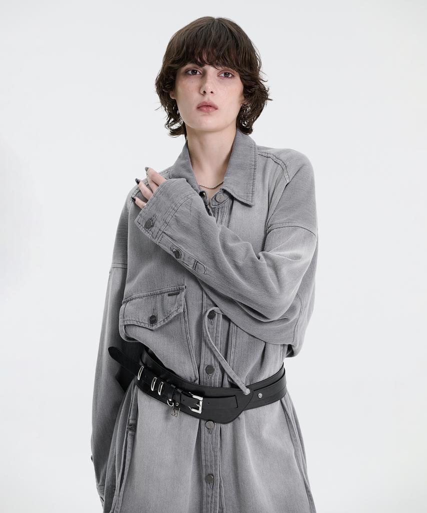 Teulimingbeodeu Washed Denim Strap One-Piece [ Gray ]
