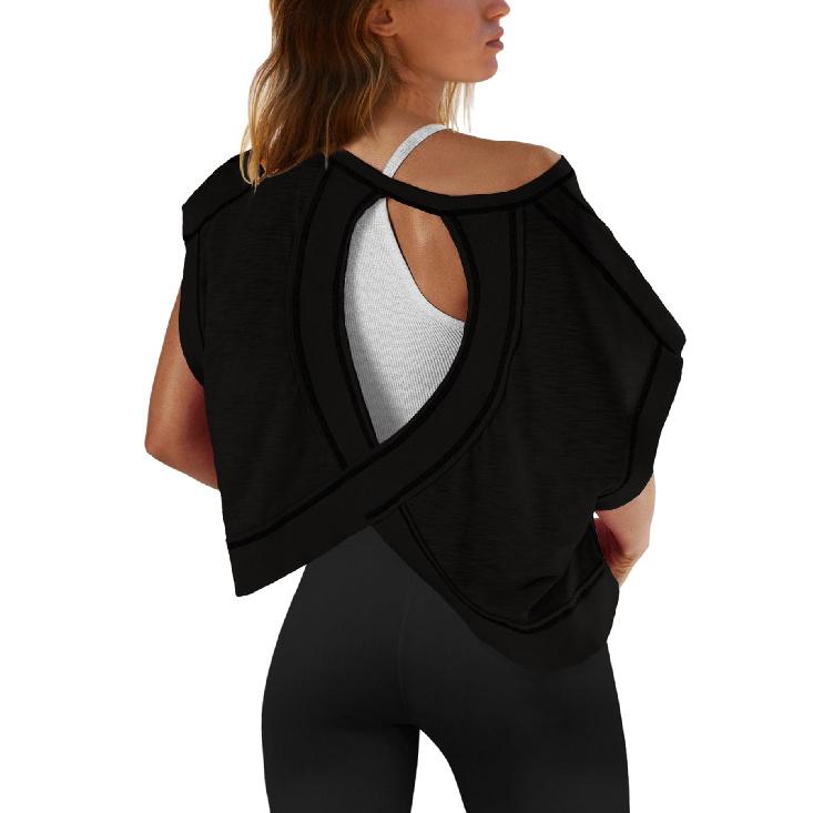 Летняя повседневная футболка с короткими рукавами для женщин, красивая спина, спортивная футболка для йоги, свободная повседневная дышащая короткая футболка