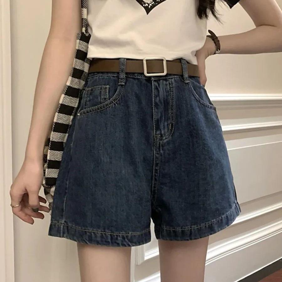 Summer 2026 High-Waist Retro A-Line Wide-Leg Jeans Shorts for Women