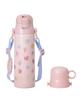 BRUNO Light 2-Way Kids' Water Bottle, 580ml, Insulated, ColdHot, Strap, Cup, Direct Drinking, One-Touch Stopper, Lightweight, Cute, Kids, Pink,