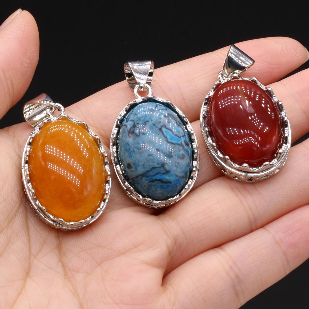 Кулон из натурального камня овальный розовый кварц аметист опал малахит лазурит агат зеленый авантюрин подвески для изготовления ювелирных изделий DIY аксессуары для ожерелья