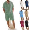 Men Solid Color Loose Hooded Short Sleeve Shorts Casual Two Piece Set