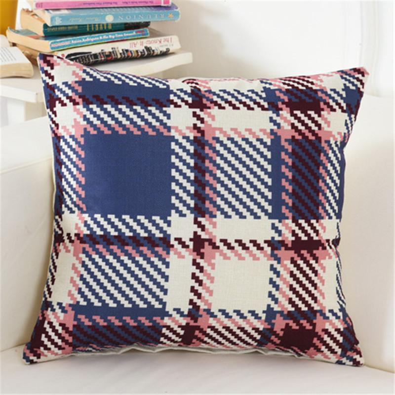45x45cm Classical Geometric Plaid Cushion Cover Cotton Linen Home Living Room Bedroom Throw Pillow Case