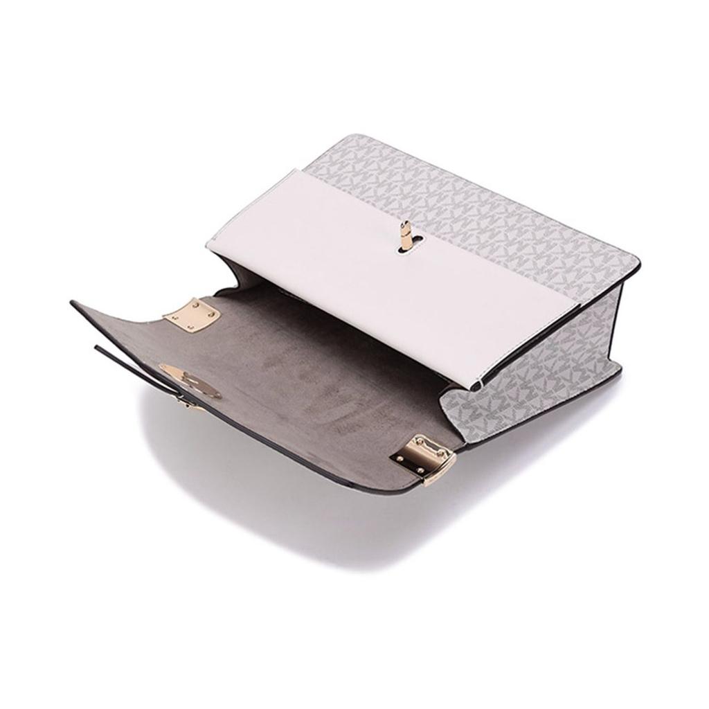 Michael Kors MK Greenwich Monogram Logo Print Flap Fashion Casual Commuter Leather Shoulder Tote Bag Medium Women bags 30H1GGRS2V-VAN-CREAM