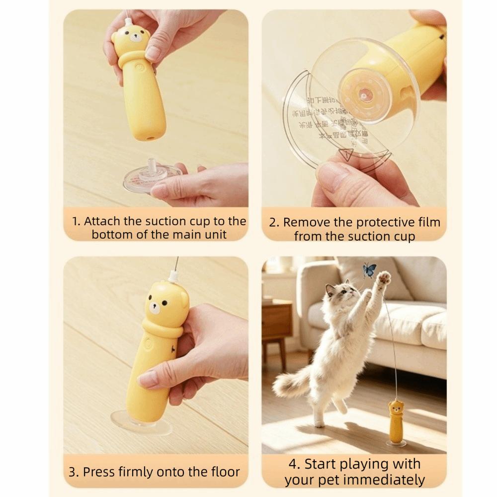 Suction Cup Base Butterfly Electric Cat Teaser 360° Rotation Launching Stick Toy Kitten Training