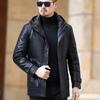 Middle-aged Genuine Leather Jacket Men's Casual Thickened Mid-length Leather Down Jacket Plus Velvet Jacket Hat Coat Winter