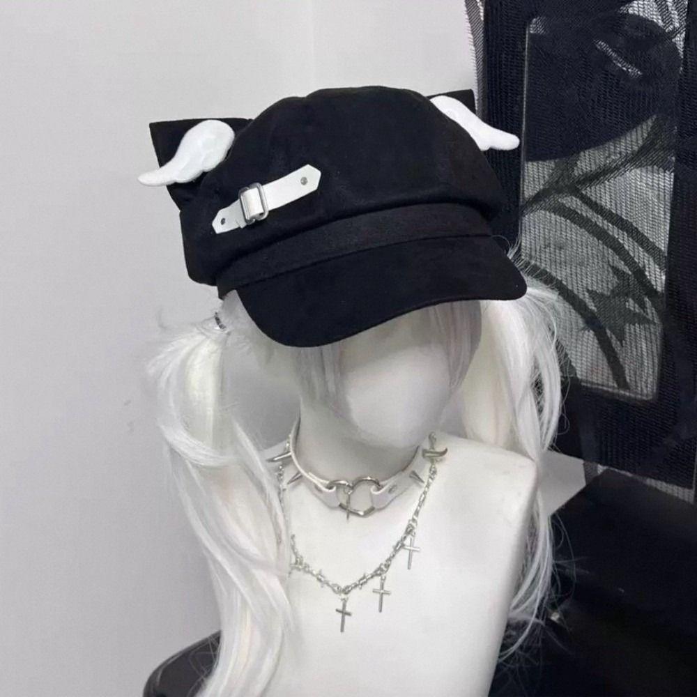 Polyester Newsboy Cap Leather Buckle Streetwear Hat Cute Cat Ear Beret Hat Women