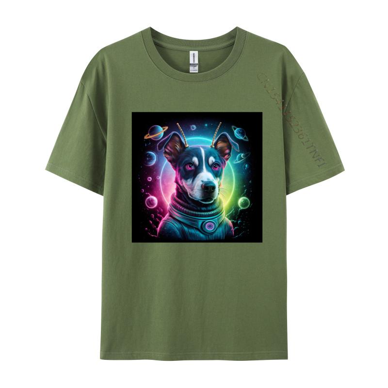 Camisa Tops Shirts Alien dog In Space Tshirts Problem Solved T Shirt Unisex Crazy Alien Dog Pure Cotton Tshirts