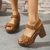 Trend Square Metal Buckle Thick High Heel Sandals Women's Summer New Platform Sandels Rivet Decor Plus Size 43 Sandalias