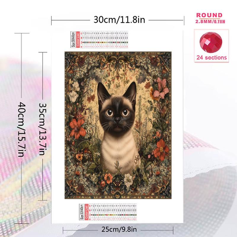 Siamese cat and roses Pattern 3pcs 100% Round Full Drill 5D DIY Diamond Painting Embroidery Cross Stitch Rhinestone Décor