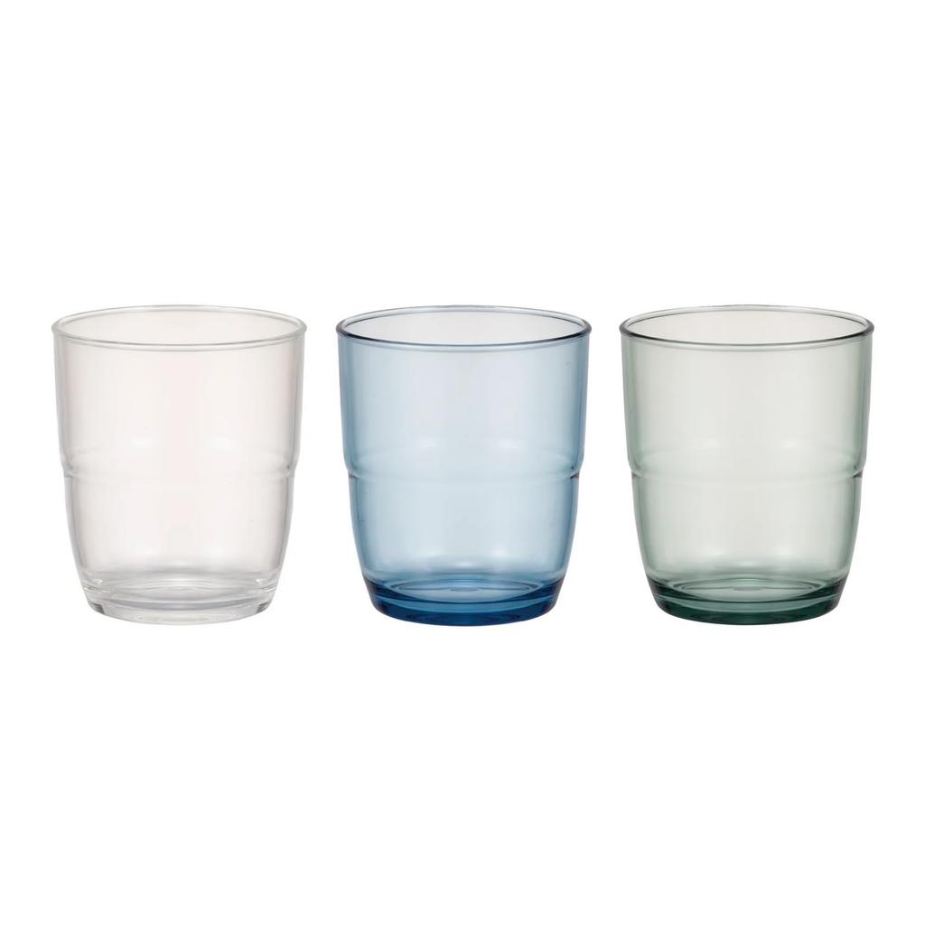CB Japan Stackable Tumblers, 220ml, Set of 3, Clear Blue and Green Resin Tumblers, Glass-Like Transparency