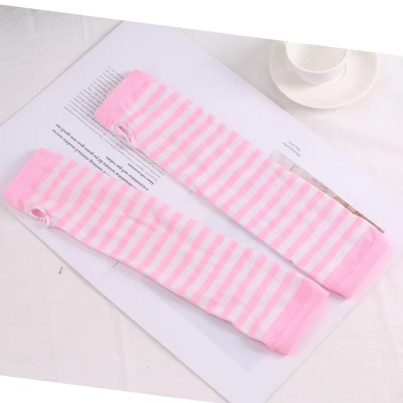 Women Men Stripe Hip-Hop Knitted Elbow Mittens Elastic Winter Arm Warmer Outdoor Punk Long Sleeves Fingerless Gloves Cuff