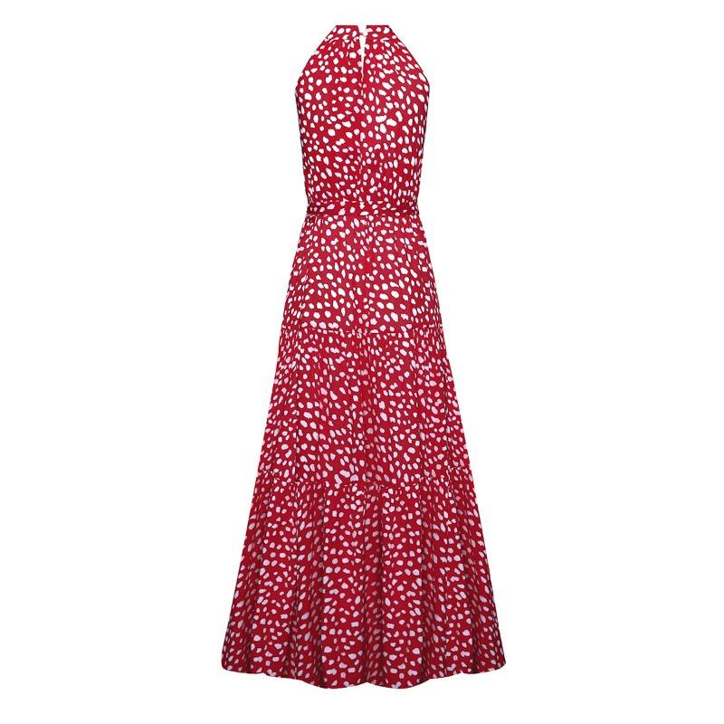 Summer Women's Dress Polka Dot Printed Long Dress Hanging Neck Tie Dresses