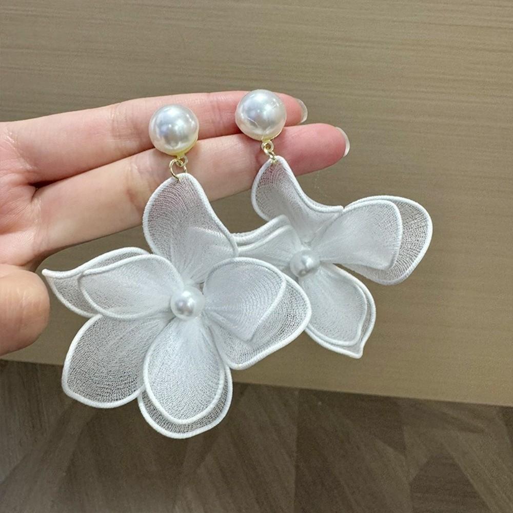 Pearl Beach Earrings Sweet Petals Stud Earrings Exquisite Mesh Flower Dangle Earrings Ladies/Girls