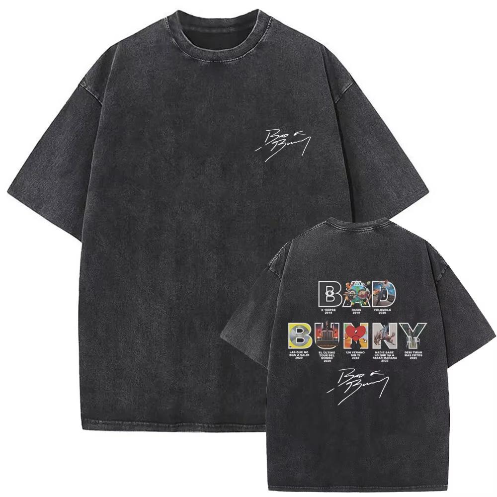 Washed Vintage Bad Bunny Un Verano Sin Ti Graphic Tshirt Mens Fashion Oversized Streetwear Women High Quality Cotton T Shirts
