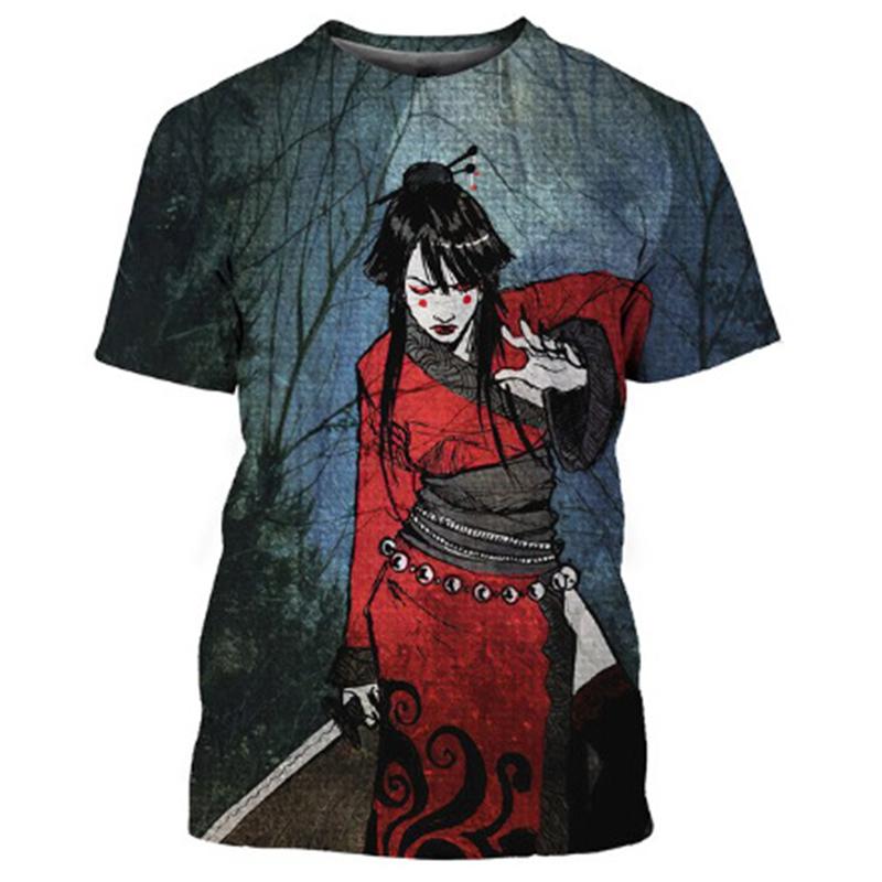 Japanese Geisha 3d Printed T-shirt For Men Harajuku Short Sleeves O-neck Tee Shirts Ethnic Style Street Casual Oversized Tees
