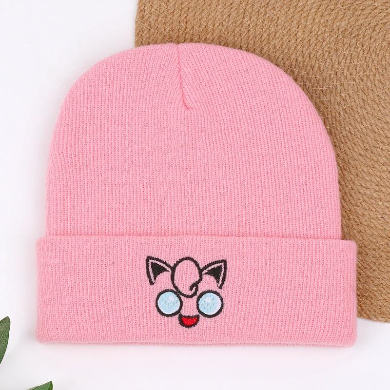 Autumn and winter animation smiley face embroidery knitted hat cold hat cat popular wool men and women warm cover fat ding cartoon new