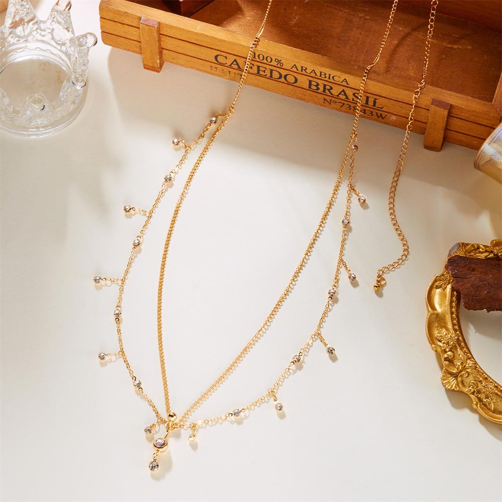 Double Layer Crisscross Cubic Zirconia Chain Navel Ring Waist Chain for Women Gold Tone Adjustable Body Chain Belly Jewelry