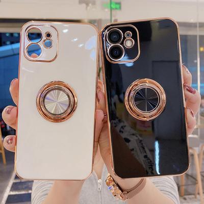 Роскошный чехол-держатель с кольцом для Iphone 11 7 8 Plus позолоченный металлический чехол-подставка для телефона Iphone 12 13 Pro Max Xs Xr 14 силиконовый