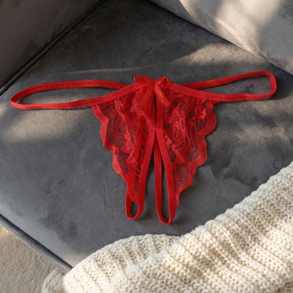 Open Crotch Underwear for Women Hollow Lace Underpants Breathable Bow Mesh Lace Panties Women