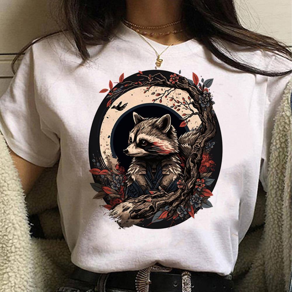 Racoon top women designer streetwear t shirt girl y2k 2000s clothing