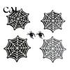 Boho Style Coffee Table Decor Halloween Spider Web Wooden Coaster, Anti-Slip Wood Cup Mat with Figurine, Heat Resistant Drink Coasters
