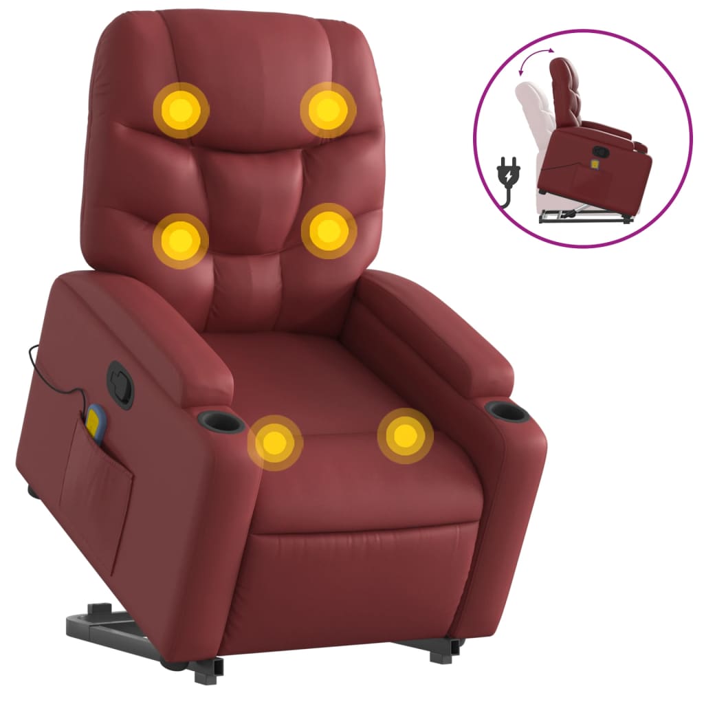 Massage Recliner with Rising Function Burgundy Faux Leather