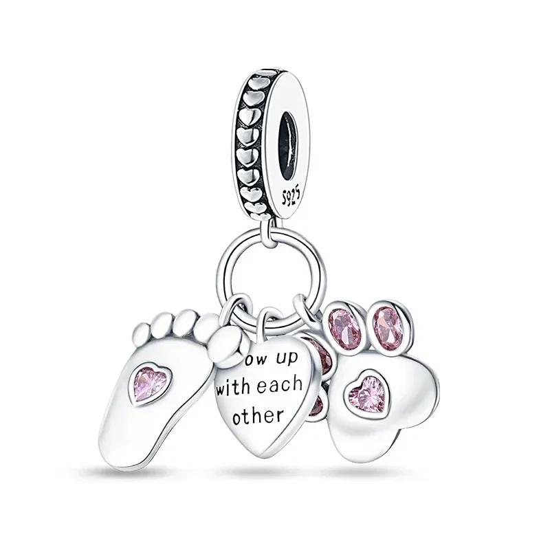 copper Heart Shaped Warm Family Love Mother Pendant Baby Feet Pacifier Charm Bead Charms Bead Charms Compatible With Bracelets Jewellery Gift