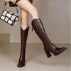 Fashion Elegant Heeled Women's Long Boots High Heels Leather Brown Ladies Knee Shaft Shoes Pointed Toe Waterproof Y2k Chic New Rock Work