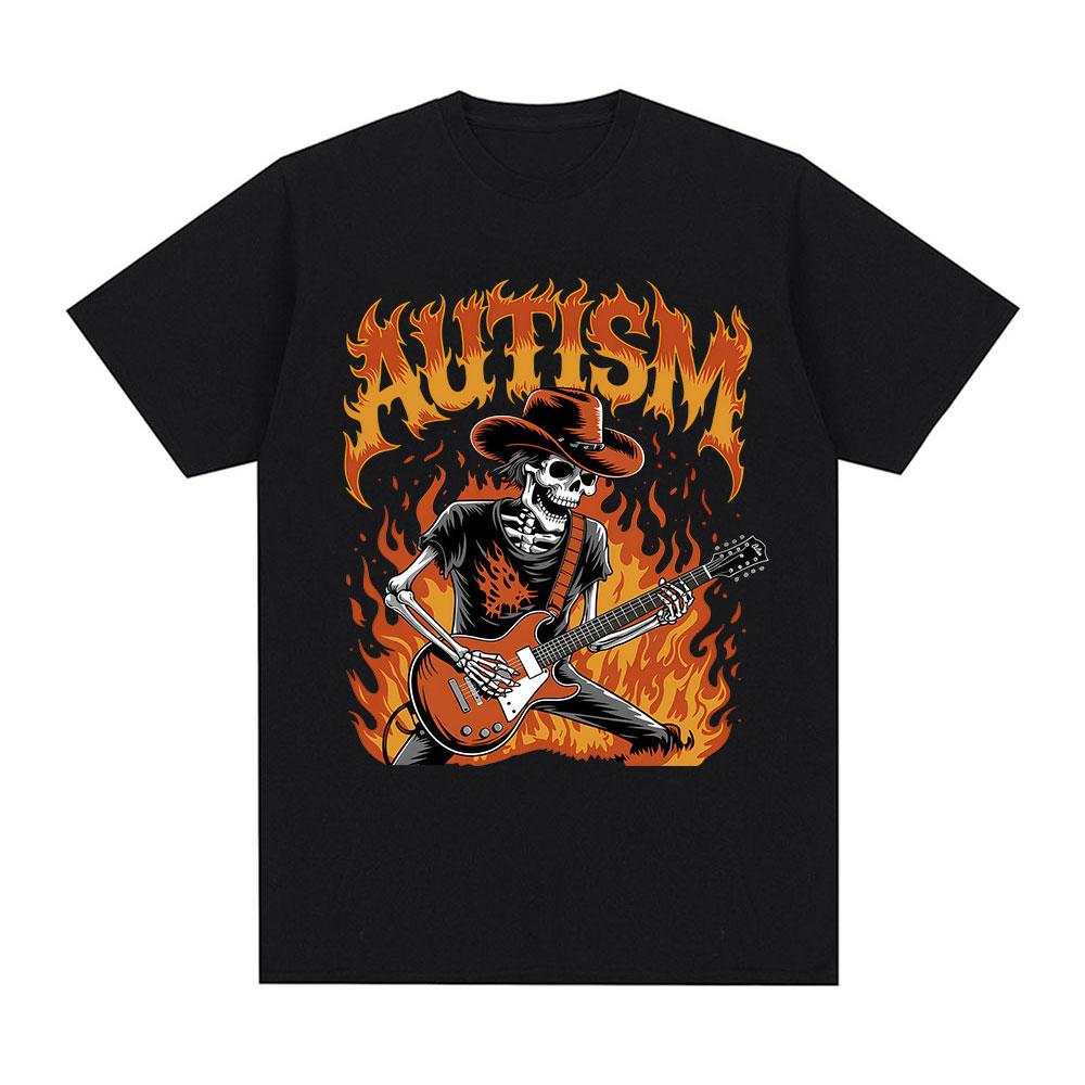 Autism Funny Skeleton Meme Tshirts Men Women Clothing Vintage Summer Short Sleeves Tshirt 100 Cotton Casual Oversized T Shirt