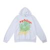 A high-quality SP5DER spider web foam printed hoodie, European and American large-size loose sweater.