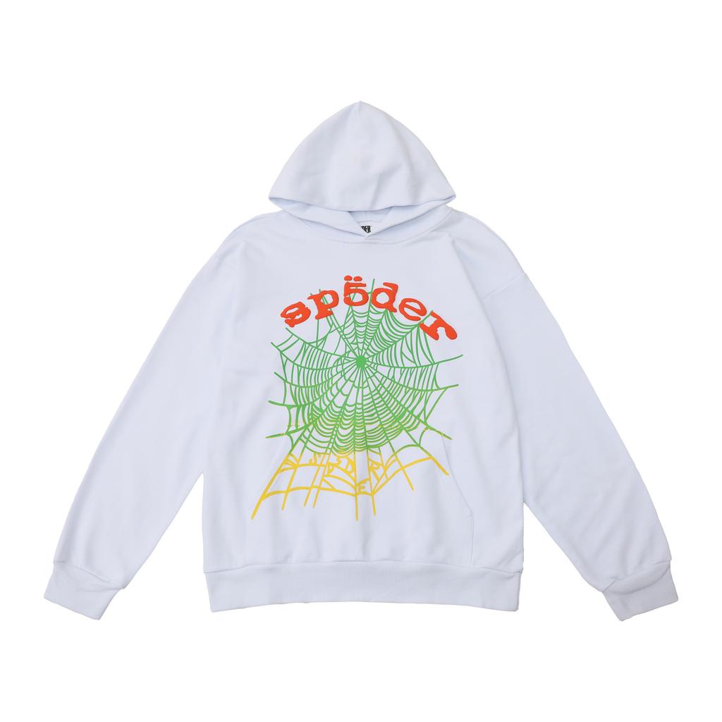 A high-quality SP5DER spider web foam printed hoodie, European and American large-size loose sweater.