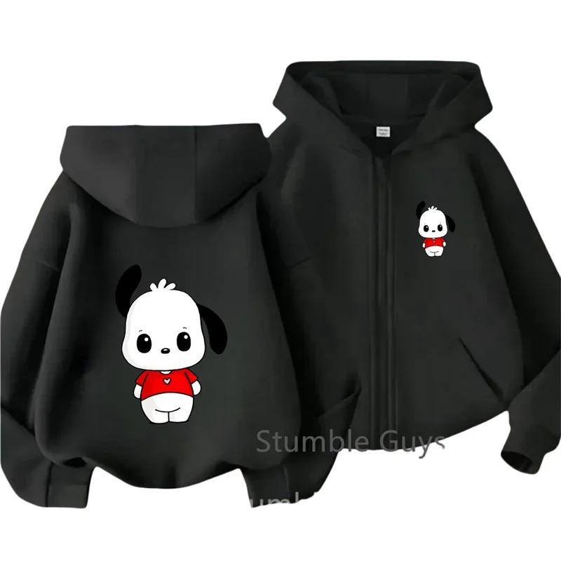 Cute Cartoon Puppy Front Back Graphic Zip Up Hoodie For Kids Long Sleeve Loose Warm Daily Boys Girls Casual Outerwear