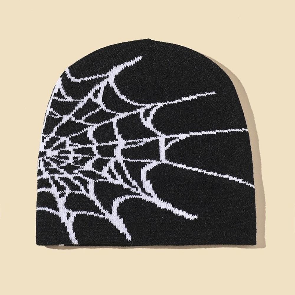 Warm Pullover Hat Soft Cuffed Knitted Hat Y2K Spider Web Pattern Beanie Caps Casual Wear