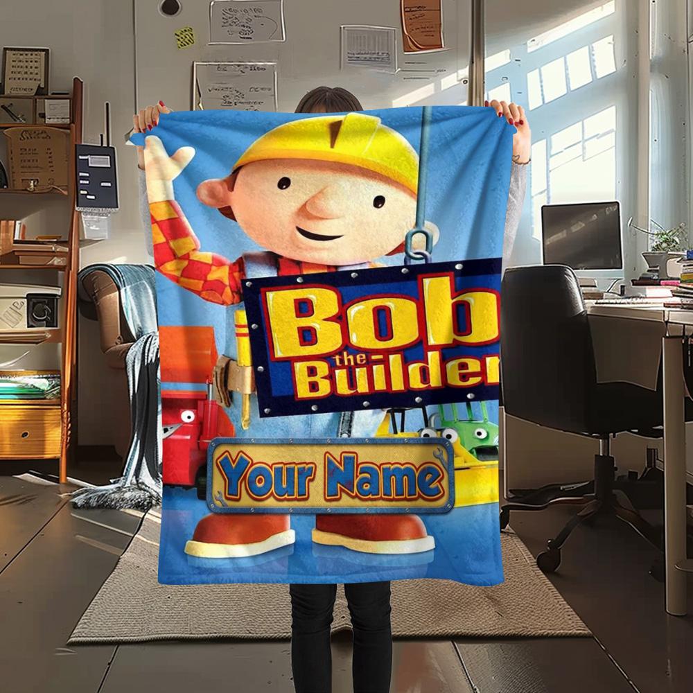 1PC Bob Builder Theme Custom Name Patterned Flannel Blanket Suitable For All Seasons For Home Decor Warmth And Comfort Gifts Holiday Present