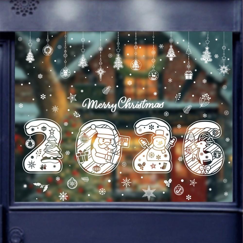 2026 Christmas Window Sticker Santa Claus Pattern Elk Snowman Design Festival Party Sticker Snowflake Motif