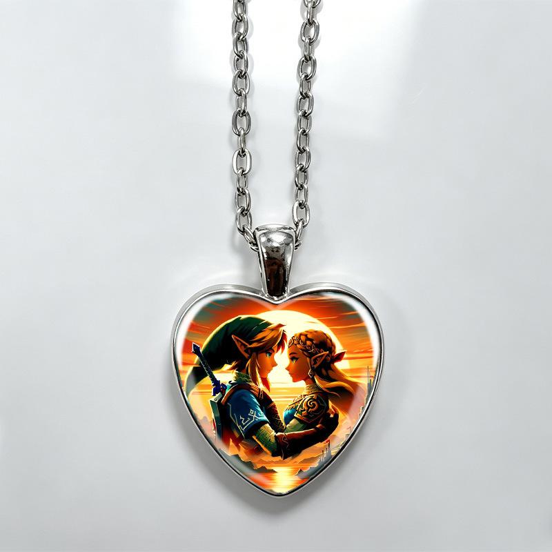 1Pc Zelda Breath of the Wild Heart Pendant Necklace, Anime Alloy Trendy Clavicle Chain
