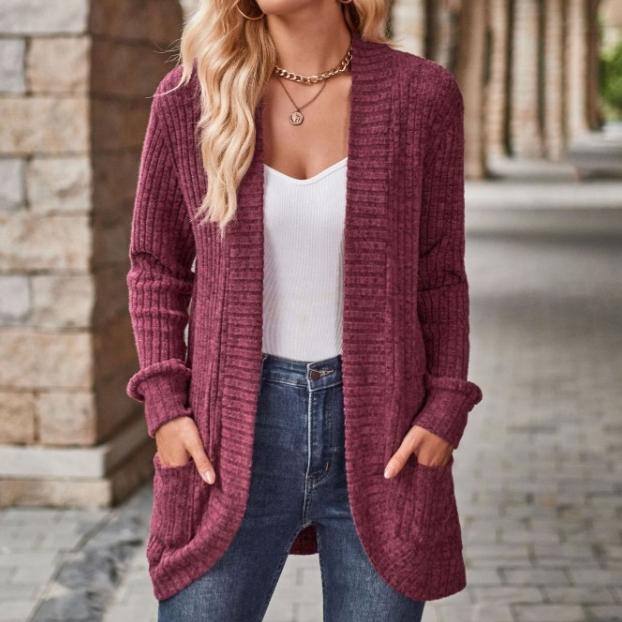 Autumn Winter Women Solid Color Pit Strips Jacket Coats Fashion Ladies Warm Clothing Casual Long Sleeve Cardigan Coat