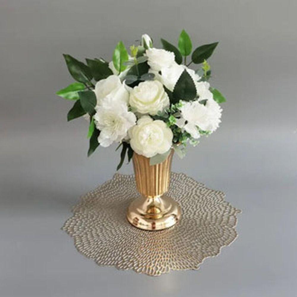 European Style Wedding Flower Vase Golden Dried Flower Pot Metal Trumpet Vases Living Room