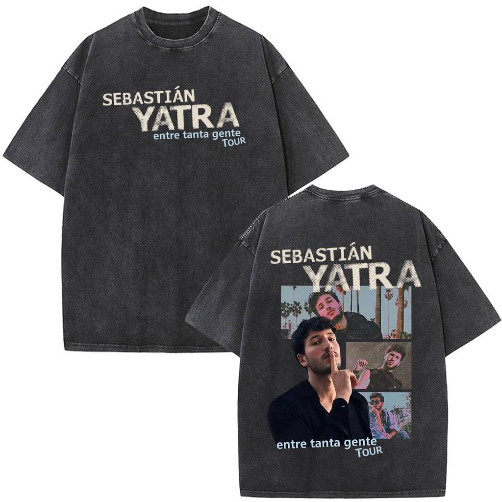Vintage Washed Tees Singer SEBASTIAN YATRA Album Tour Graphic Tshirt Men Women Hiphop Tshirts  Cotton Fashion Casual Tshirts