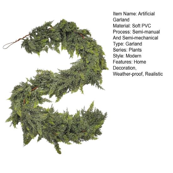 180/270CM Artificial Pine Needle Garland UV Resistant Christmas Norfolk Pine Rattan Fake Greenery Vine Mantle Porch Indoor Outdoor Decoration