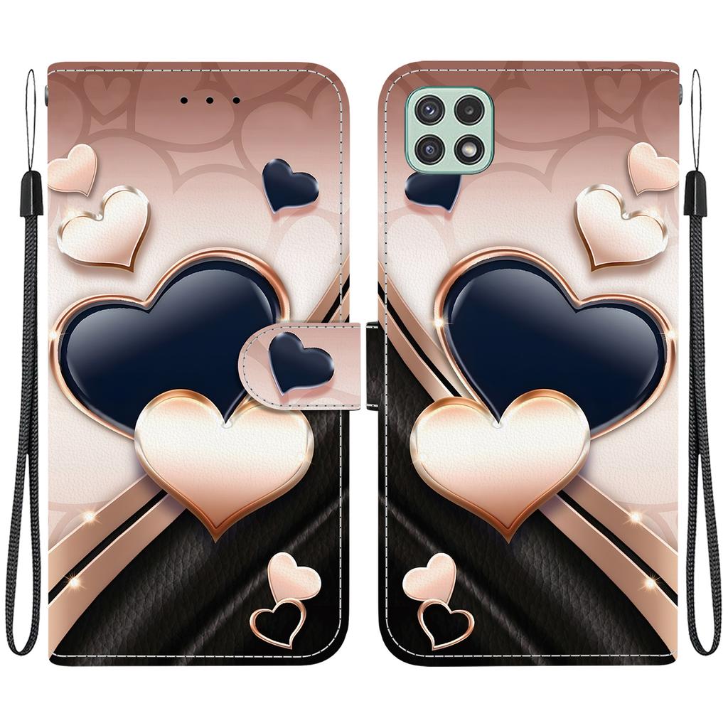Чехол-книжка из искусственной кожи ручной работы для Samsung A22 5G/A22s 5G (SM-A226B/A226L)- Противоскользящий ударопрочный чехол с ремешком на запястье и дизайнами в виде сердец/роз и кошек