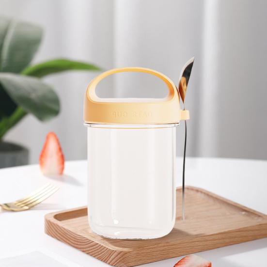 Стеклянная чашка для овсянки емкостью 430 мл с ложкой и крышкой. Герметичный контейнер для овсяных хлопьев без бисфенола-А на ночь для хлопьев, салатов, йогуртов. Банка для приготовления еды для здоровых завтраков.