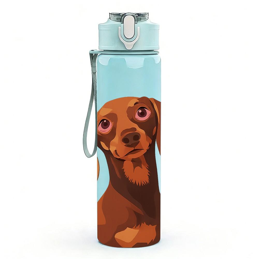 1PC Brown Dachshund Head Portrait 750ml Color Plastic Sports Water Bottle Leakproof Flip Straw Lid For Sports Office Home Use