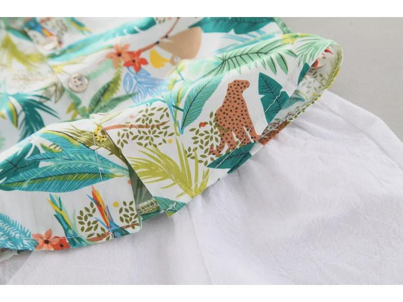 Kids' Summer Short-Sleeve Leaf Print Lapel Shirt