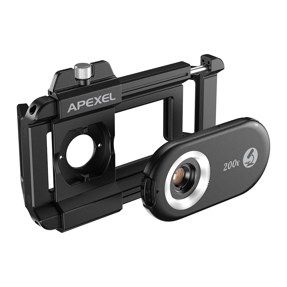 APEXEL APL MS200 200X Объектив микроскопа для мобильного телефона со светодиодной и УФ-подсветкой, встроенным CPL-фильтром, аккумуляторный микроскоп