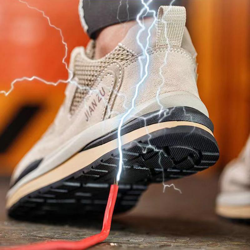 Oulylan Summer Safety Shoes Men Steel Toe Protection Bull Tendon Sole Anti Smashing Puncture Comfortable Wear-Resistan