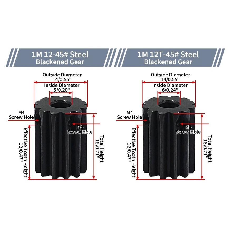 Black Spur Gear 1 Mod Pinion Gears Nigrescence 1M 10T 11T 12T 13T 45# Steel Inner Hole 4 5 6 6.35 7 8mm CNC Transmission Parts