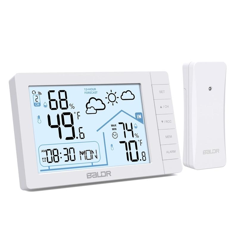 Baldr Wireless Weather Station Digital DCF Wall Table Atomic Alarm Clock Hygrometer Thermometer Frost Alert Forecast Sensor -40C
